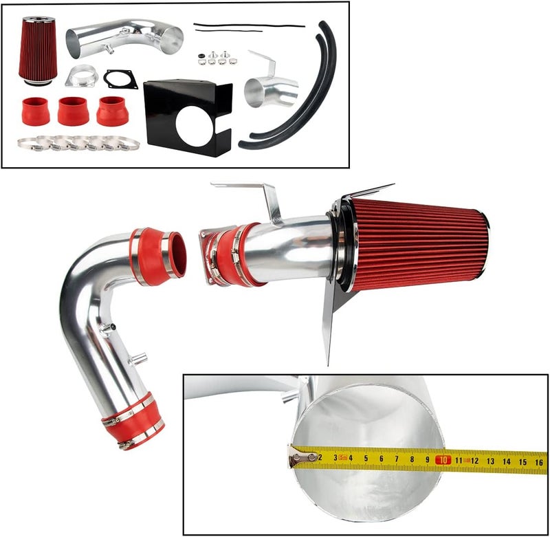 AUTOSITY 4" Cold Air Intake System Kits + Filter Aluminum Compatible with 1997-2003 F150 1997-1999 F250 1997-2003 Expedition 1998-1999 Navigator (Red) - Image 2
